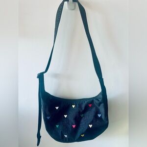 Small Nylon Crescent Bag BY BAGGU. Embroidered hearts. Like new.